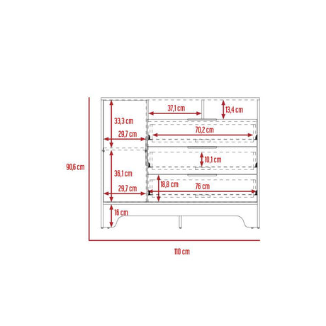 Cómoda Logan Duna y Blanco 110 cm con Tres Cajones y Una Puerta - Cajoneras | Bylmo