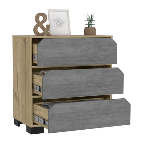 Cómoda Loira Duna y Cemento 72 cm con Tres Cajones - Cajoneras | Bylmo
