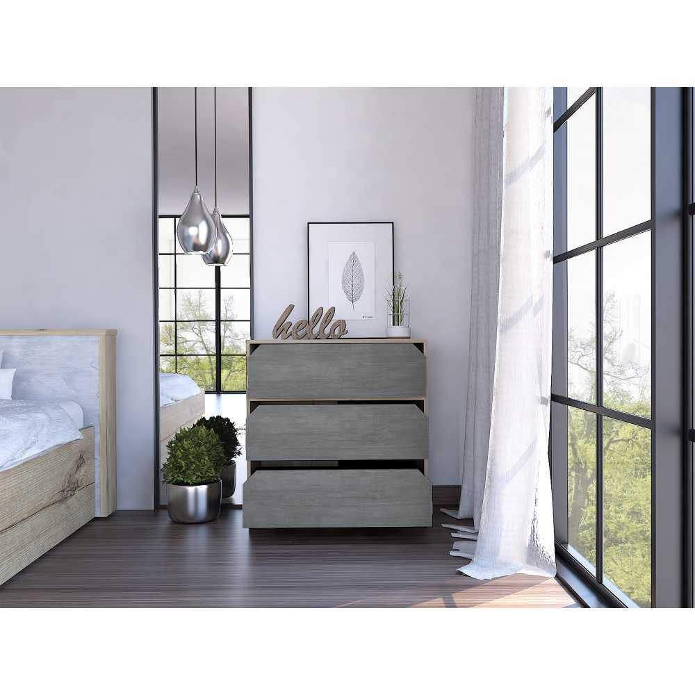 Cómoda Loira Duna y Cemento 72 cm con Tres Cajones - Cajoneras | Bylmo