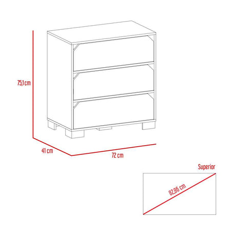 Cómoda Loira Duna y Cemento 72 cm con Tres Cajones - Cajoneras | Bylmo