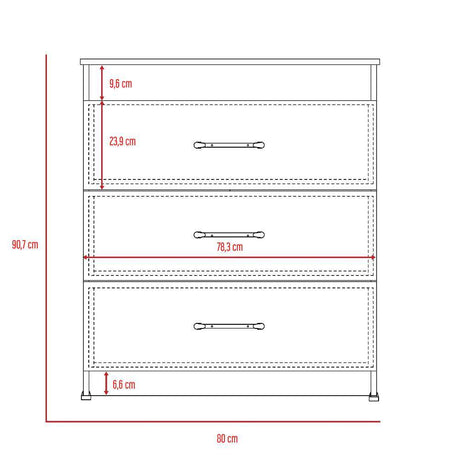 Cómoda Nápoles Siena y Wengue 80 cm con Tres Cajones - Cajoneras | Bylmo
