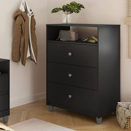 Cómoda Noah Negro 73x98cm De Tres Hileras con Tres Cajones - Cajoneras | Bylmo