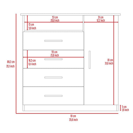 Cómoda Peru Ceniza 91x89.2cm De Cuatro Hileras con Cuatro Cajones - Cajoneras | Bylmo