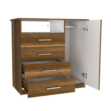 Cómoda Peru Caramelo y Blanco 91x88.6cm De Cuatro Hileras con Cuatro Cajones y con Espacio para TV - Cajoneras | Bylmo