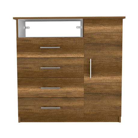 Cómoda Peru Caramelo y Blanco 91x88.6cm De Cuatro Hileras con Cuatro Cajones y con Espacio para TV - Cajoneras | Bylmo