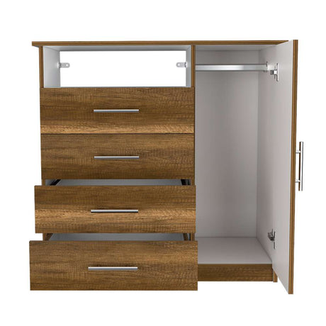 Cómoda Peru Caramelo y Blanco 91x88.6cm De Cuatro Hileras con Cuatro Cajones y con Espacio para TV - Cajoneras | Bylmo