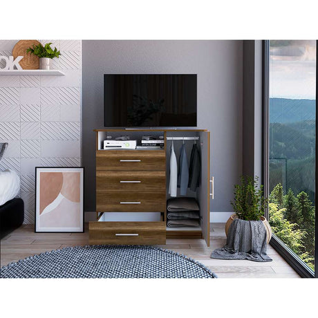 Cómoda Peru Caramelo y Blanco 91x88.6cm De Cuatro Hileras con Cuatro Cajones y con Espacio para TV - Cajoneras | Bylmo