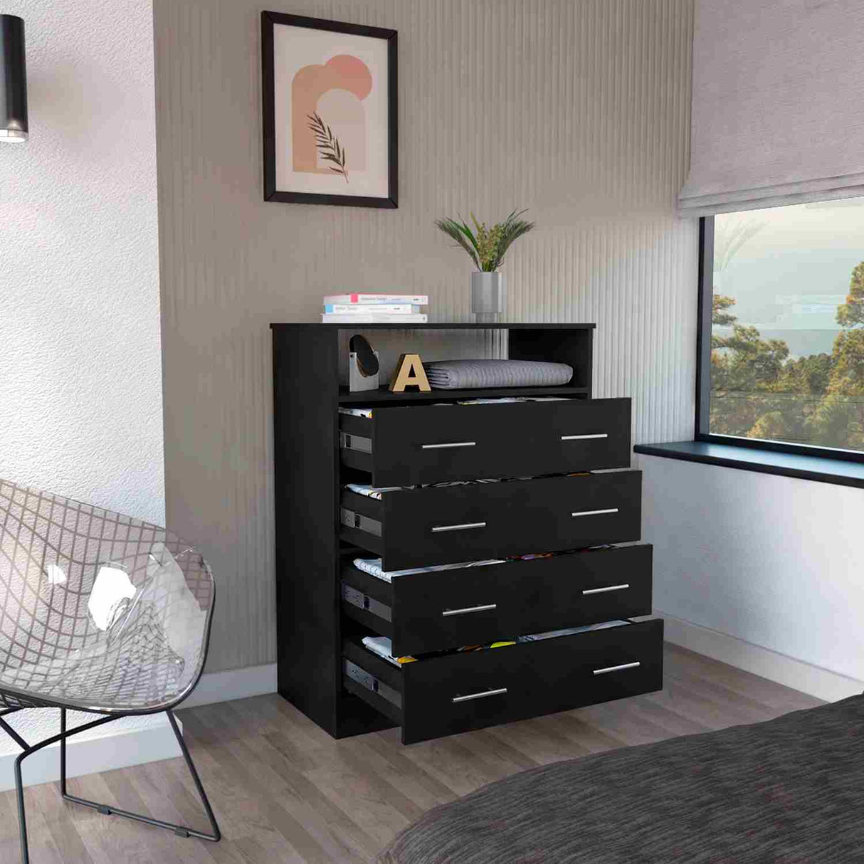 Cómoda Peru Wengue 84x110cm De Cuatro Hileras con Cuatro Cajones - Cajoneras y Comodas | Bylmo