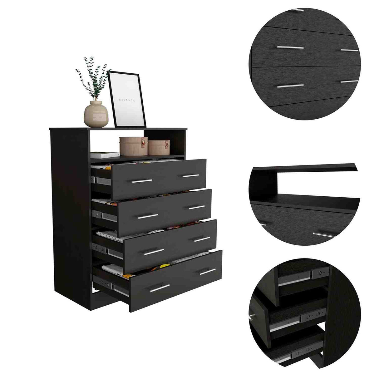 Cómoda Peru Wengue 84x110cm De Cuatro Hileras con Cuatro Cajones - Cajoneras y Comodas | Bylmo