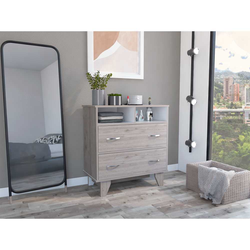 Cómoda Ponova Ceniza 80 cm con Dos Cajones - Cajoneras | Bylmo