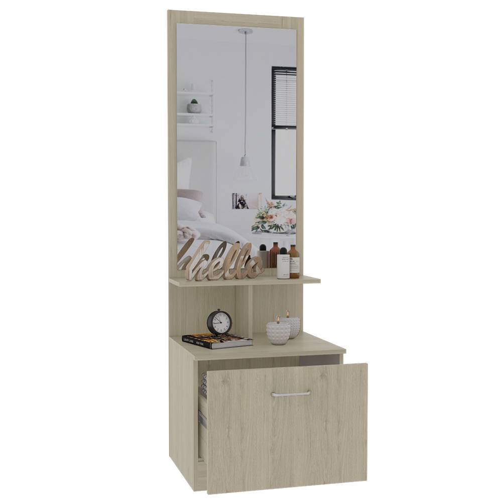 Mesa de Noche Turim Rovere y Blanco 54x170.7cm con Un Compartimiento y con Espejo - Cajoneras | Bylmo