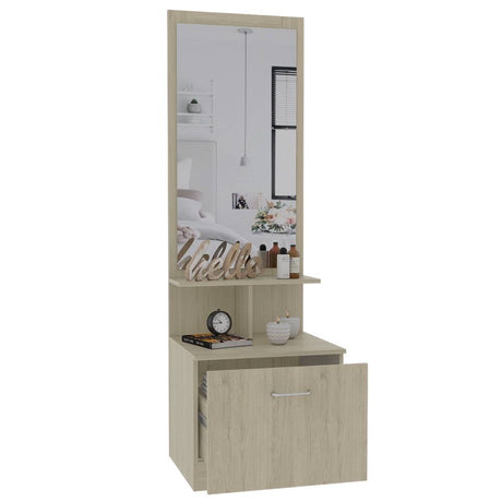 Mesa de Noche Turim Rovere y Blanco 54x170.7cm con Un Compartimiento y con Espejo - Cajoneras | Bylmo
