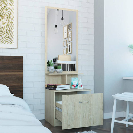 Mesa de Noche Turim Rovere y Blanco 54x170.7cm con Un Compartimiento y con Espejo - Cajoneras | Bylmo