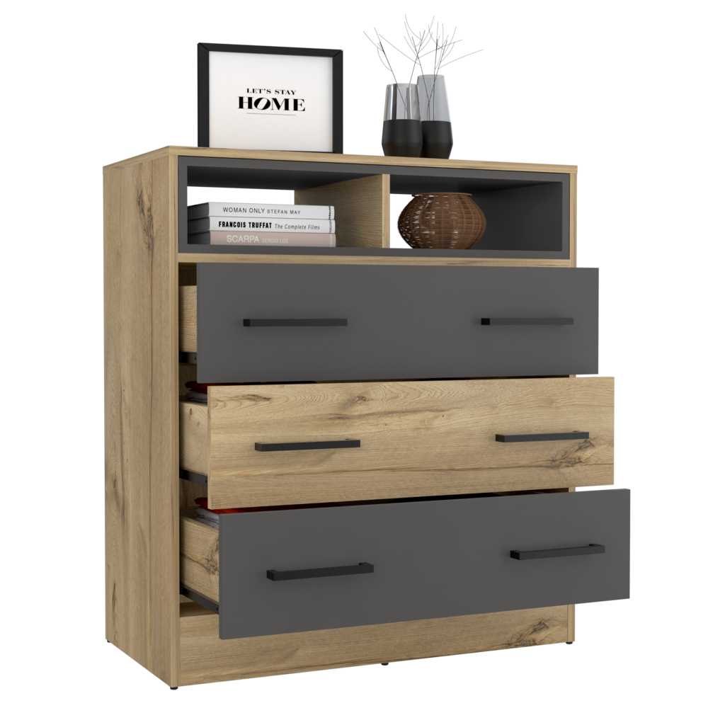 Cómoda Saint Denis Duna y Plomo 80 cm con Tres Cajones - Cajoneras | Bylmo