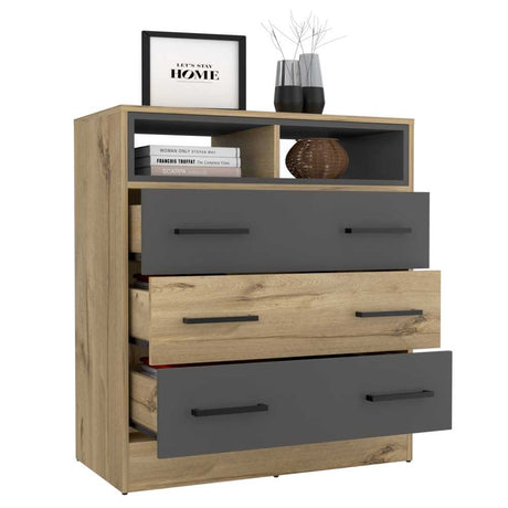 Cómoda Saint Denis Duna y Plomo 80 cm con Tres Cajones - Cajoneras | Bylmo