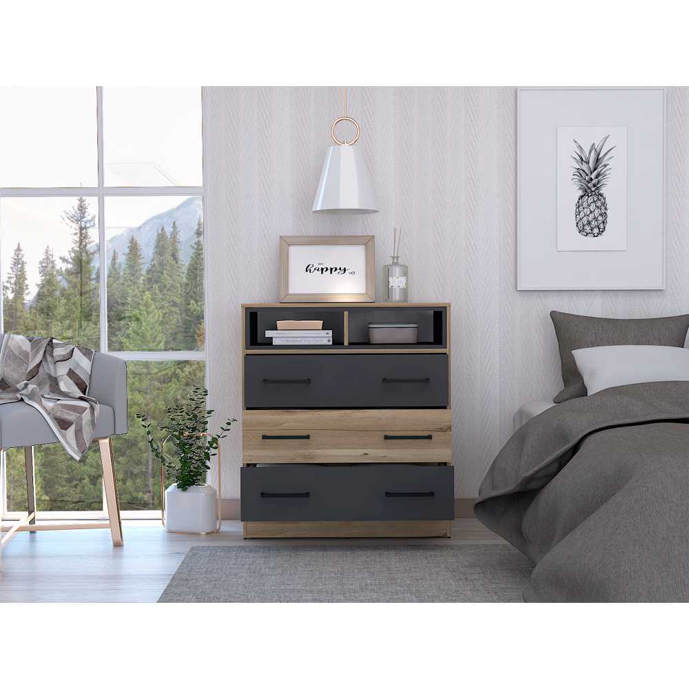 Cómoda Saint Denis Duna y Plomo 80 cm con Tres Cajones - Cajoneras | Bylmo