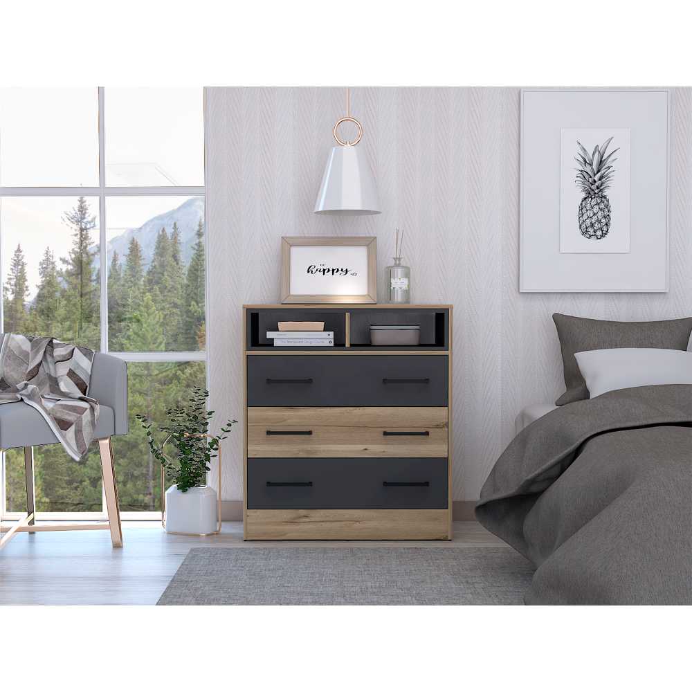 Cómoda Saint Denis Duna y Plomo 80 cm con Tres Cajones - Cajoneras | Bylmo