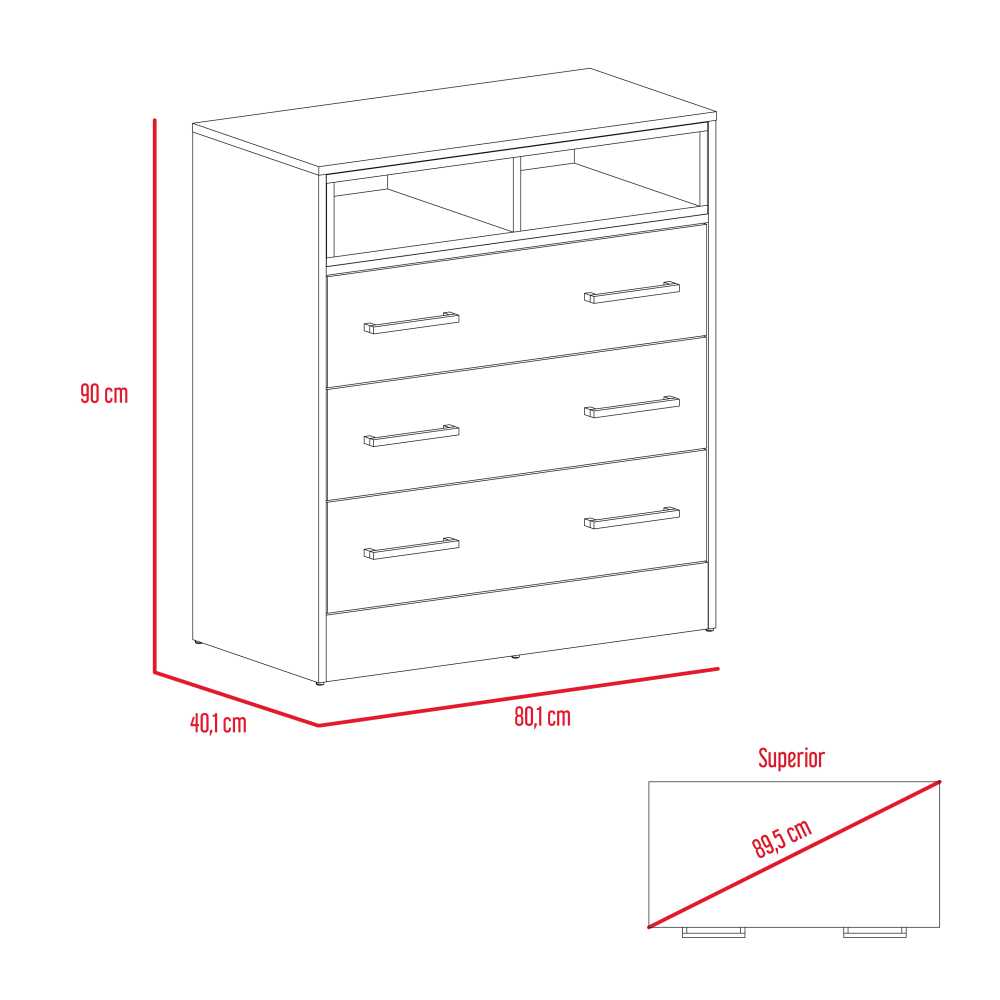Cómoda Saint Denis Duna y Plomo 80 cm con Tres Cajones - Cajoneras | Bylmo