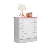 Cómoda Sarena Blanco y Rosado 64x79cm De Cuatro Hileras con Cuatro Cajones - Cajoneras y Comodas | Bylmo