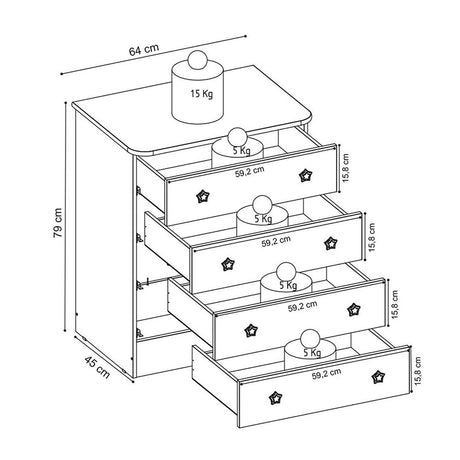 Cómoda Serena Blanco 64x79cm De Cuatro Hileras con Cuatro Cajones - Cajoneras y Comodas | Bylmo