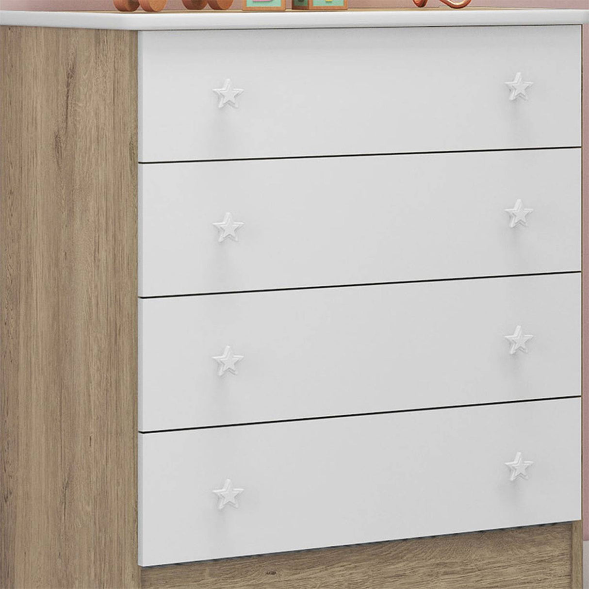 Cómoda Serena Miel y Blanco 64x79cm De Cuatro Hileras con Cuatro Cajones - Cajoneras y Comodas | Bylmo