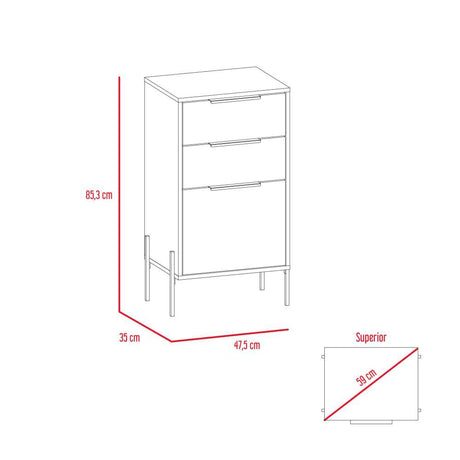 Cómoda Fremont Blanco 47 cm con Tres Cajones - Cajoneras | Bylmo