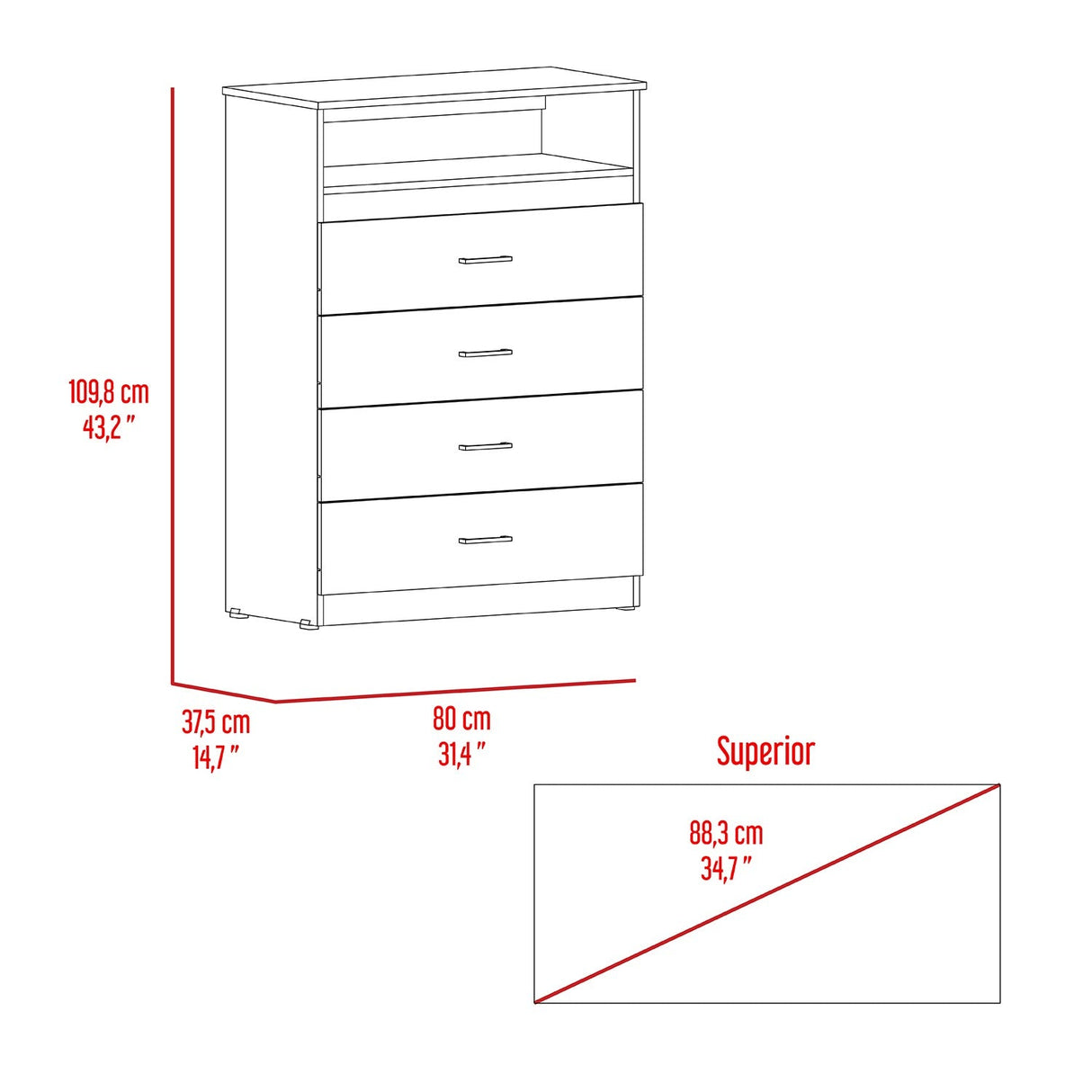 Cómoda Z Coñac 80x110cm De Cuatro Hileras con Cuatro Cajones - Cajoneras y Comodas | Bylmo