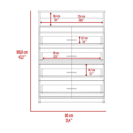 Cómoda Z Coñac 80x110cm De Cuatro Hileras con Cuatro Cajones - Cajoneras y Comodas | Bylmo