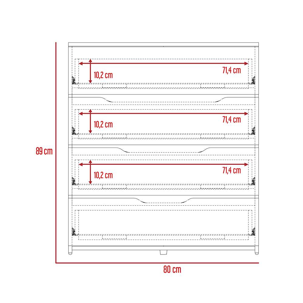 Cómoda Zoe Rovere y Blanco 80x89cm De Cuatro Hileras con Cuatro Cajones - Cajoneras | Bylmo