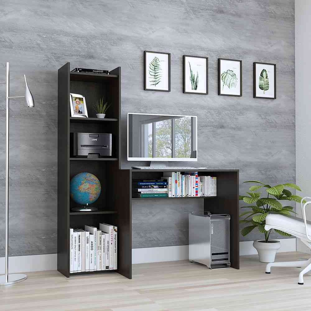 Escritorio Napoli Wengue 127.1x150.05cm sin Cajones y con Organizador de Libros - Escritorios y Archivadores | Bylmo