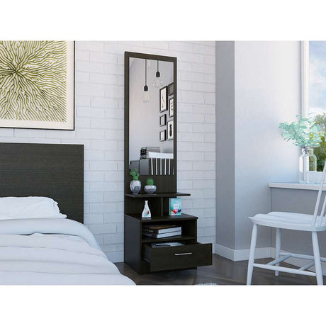 Cómoda Fiorenza Wengue 45 cm con Espejo y Un Cajón - Cajoneras | Bylmo