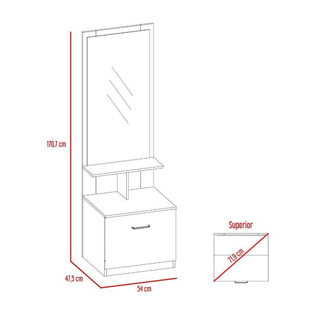 Cómoda San Martin Rovere 54 cm con Espejo y Un Cajón - Mesas de Noche | Bylmo