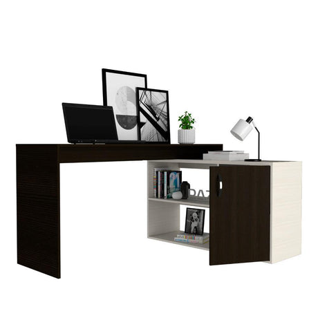 Escritorio en L Axis Wengue y Marfil 151.5x76.6cm sin Cajones y con Organizador de Libros - Escritorios y Archivadores | Bylmo