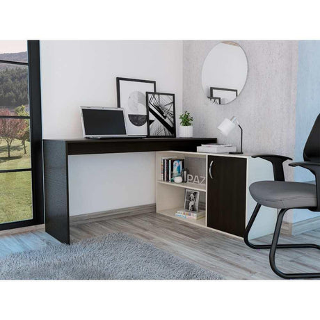 Escritorio en L Axis Wengue y Marfil 151.5x76.6cm sin Cajones y con Organizador de Libros - Escritorios y Archivadores | Bylmo