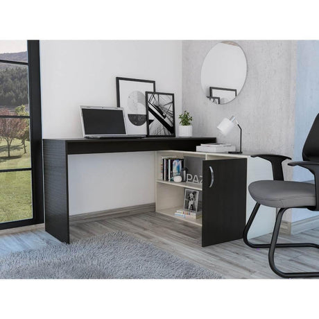 Escritorio en L Axis Wengue y Marfil 151.5x76.6cm sin Cajones y con Organizador de Libros - Escritorios y Archivadores | Bylmo