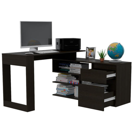 Escritorio en L Alteza Wengue 121x73cm Con Un Cajón y con Organizador de Libros - Escritorios y Archivadores | Bylmo