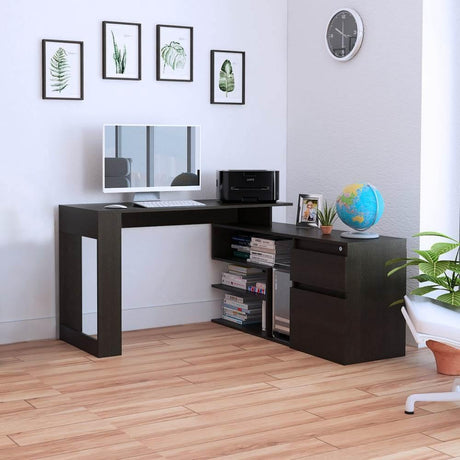 Escritorio en L Alteza Wengue 121x73cm Con Un Cajón y con Organizador de Libros - Escritorios y Archivadores | Bylmo