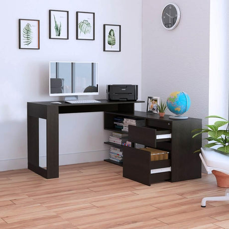 Escritorio en L Alteza Wengue 121x73cm Con Un Cajón y con Organizador de Libros - Escritorios y Archivadores | Bylmo