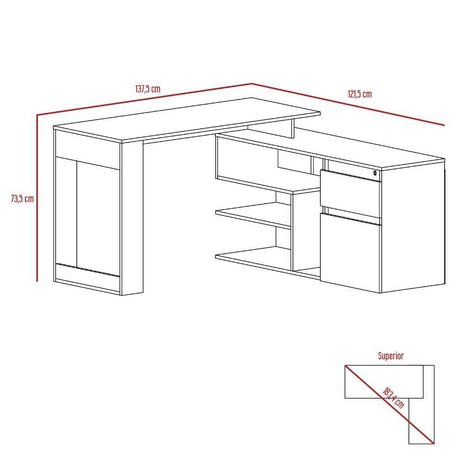 Escritorio en L Alteza Wengue 121x73cm Con Un Cajón y con Organizador de Libros - Escritorios y Archivadores | Bylmo