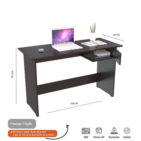 Escritorio 120 Cm Dilleto 1 Cajón Bertolin - Wengue - Escritorios | Bylmo