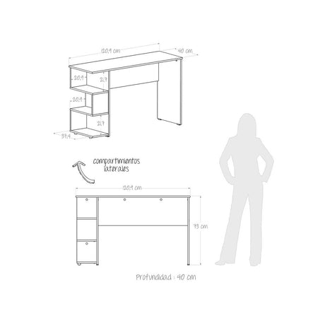 Escritorio Buriti Ceniza 120.9x73cm sin Cajones y con Organizador de Libros - Escritorios | Bylmo
