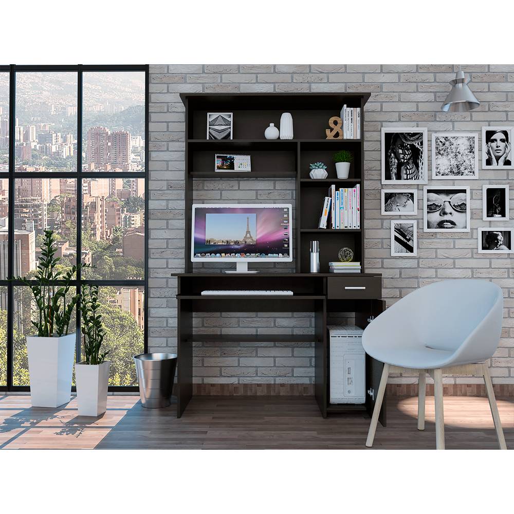 Escritorio Hutch Wengue 110x180.7cm sin Cajones y con Organizador de Libros - Escritorios y Archivadores | Bylmo