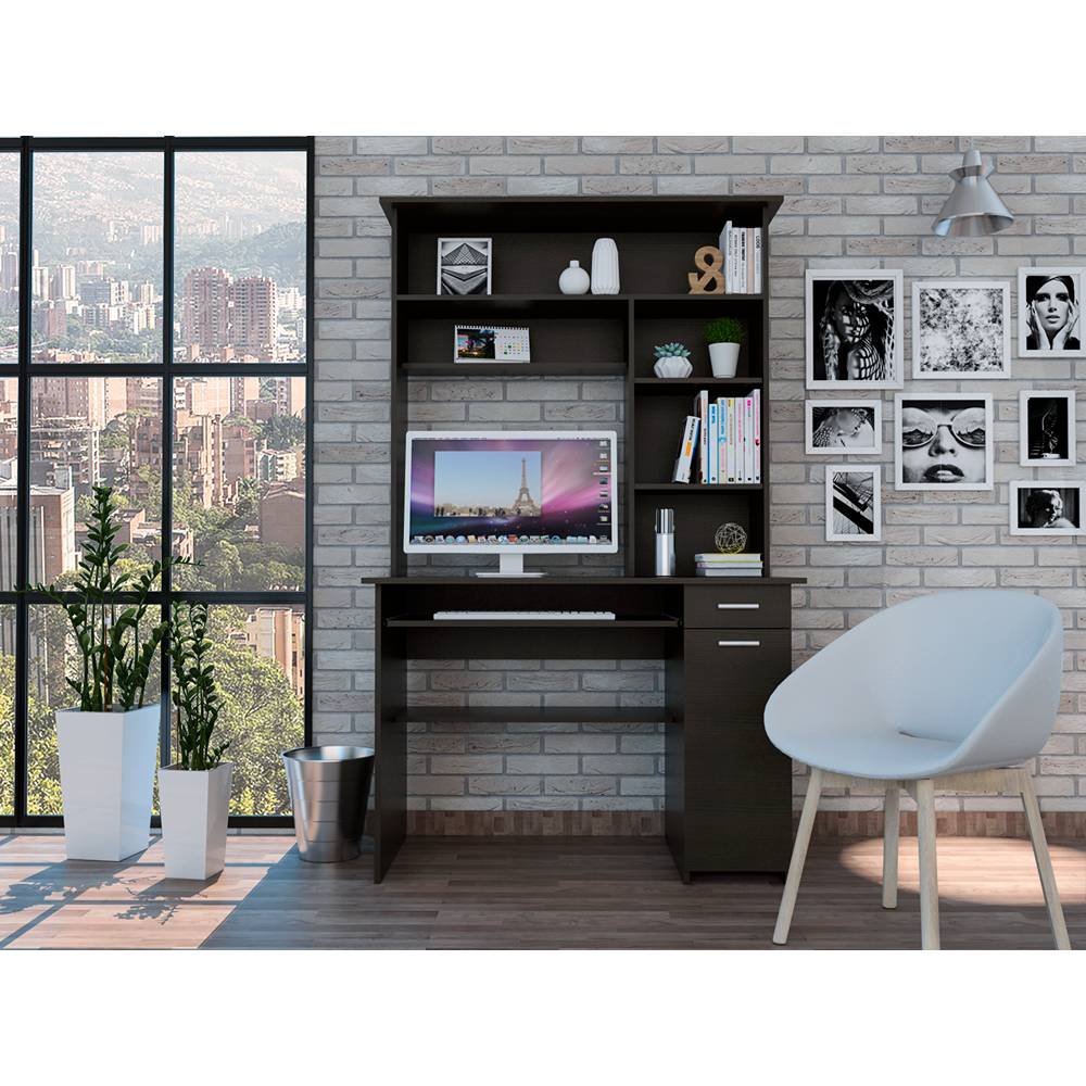 Escritorio Hutch Wengue 110x180.7cm sin Cajones y con Organizador de Libros - Escritorios y Archivadores | Bylmo