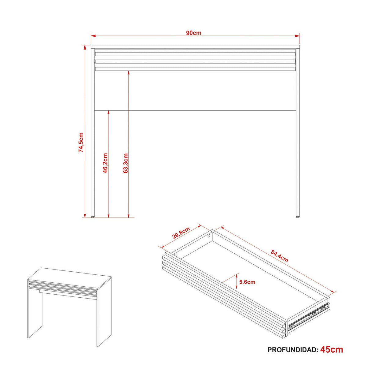 Escritorio Asunción Negro y Almendra 90x74.5cm Con Un Cajón - Escritorios y Archivadores | Bylmo