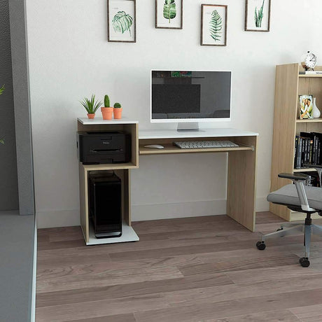 Escritorio Atlanter Rovere y Blanco 120x81.5cm sin Cajones y con Organizador de Libros - Escritorios y Archivadores | Bylmo