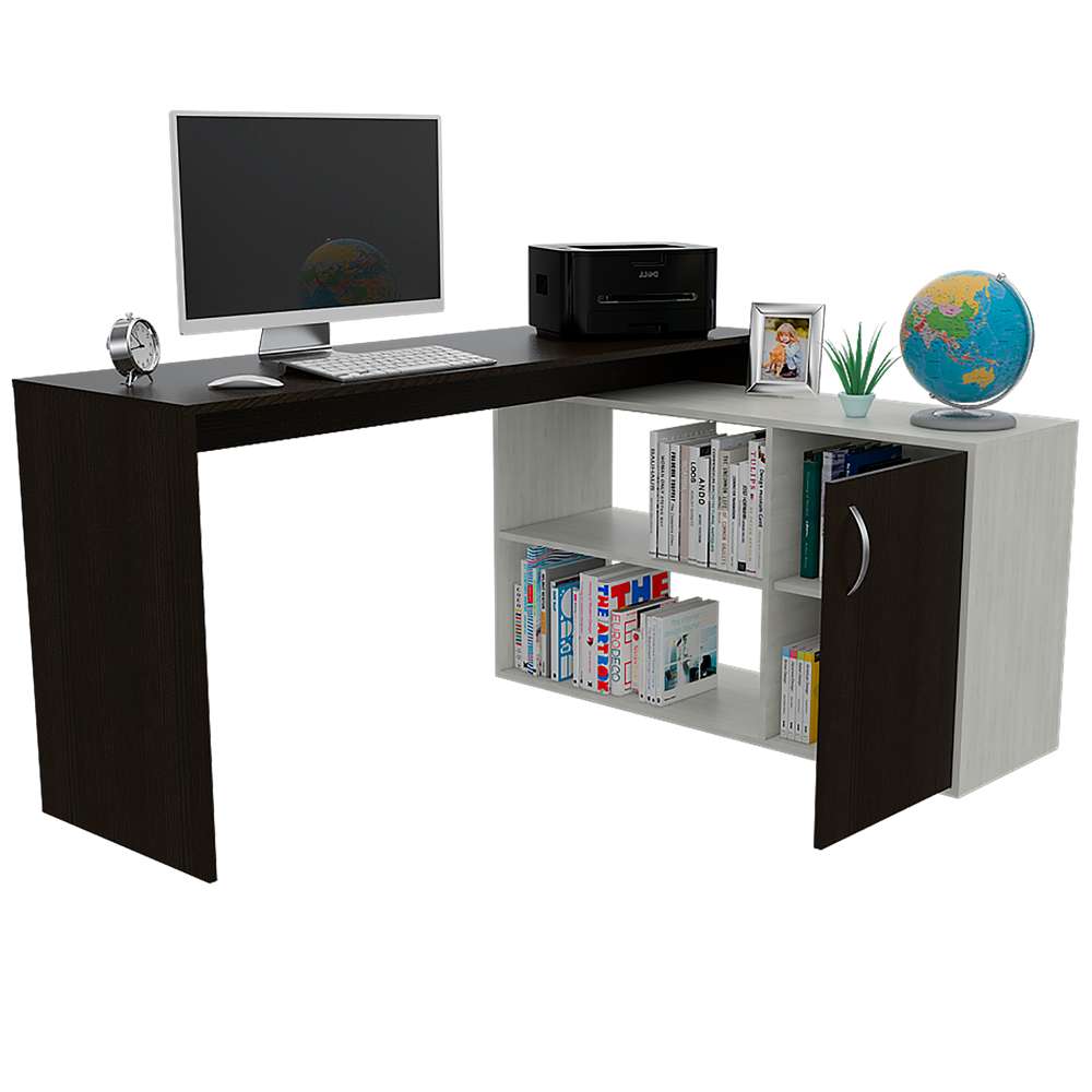 Escritorio en L Axis Wengue y Artiko 151.5x76.5cm sin Cajones y con Organizador de Libros - Escritorios y Archivadores | Bylmo