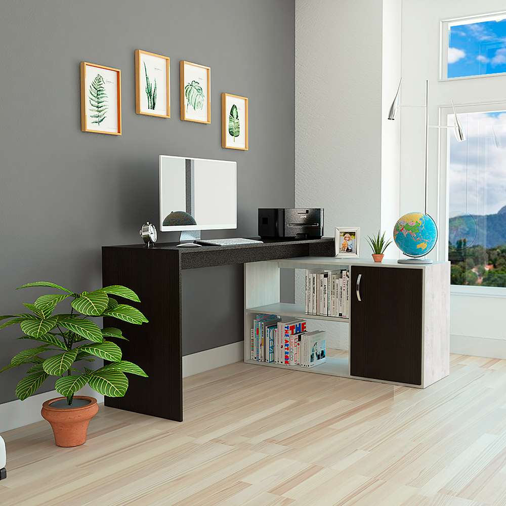 Escritorio en L Axis Wengue y Artiko 151.5x76.5cm sin Cajones y con Organizador de Libros - Escritorios y Archivadores | Bylmo