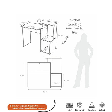 Escritorio Pietra Caramelo 101.5x86.6cm sin Cajones y con Organizador de Libros - Escritorios | Bylmo
