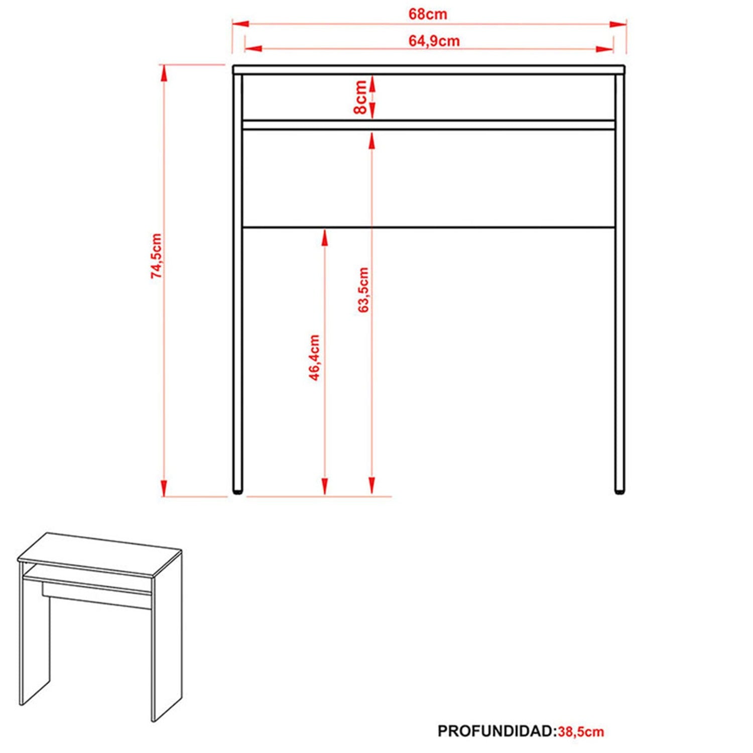 Escritorio Bonn Blanco 68 cm Minimalista con Un Entrepaño - Escritorios | Bylmo