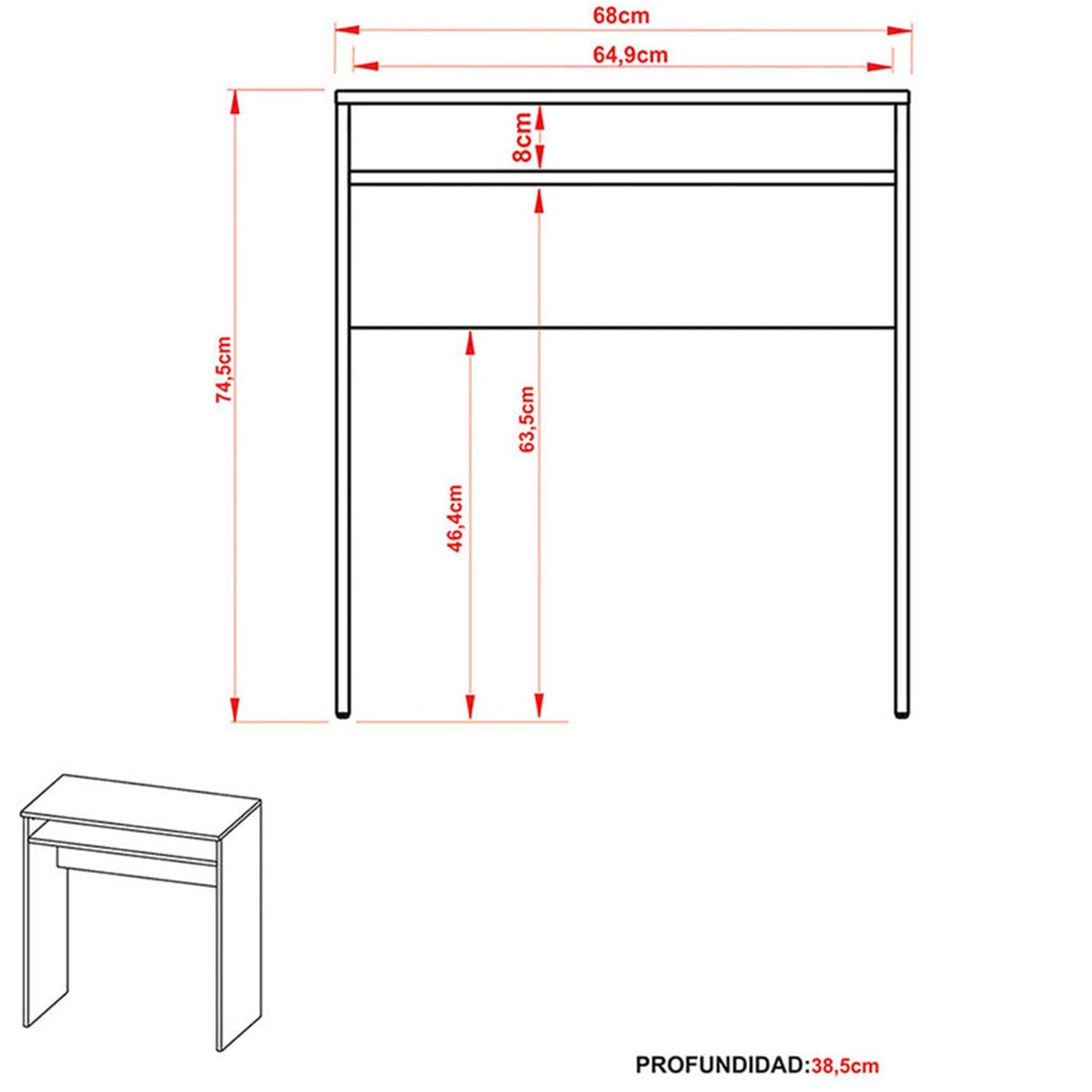 Escritorio Bonn Teca 68 cm Minimalista con Un Entrepaño - Escritorios | Bylmo